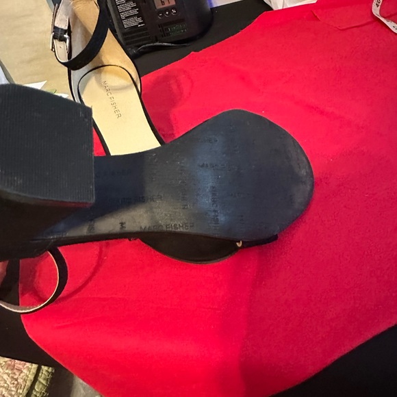 Marc Fisher Black Suede Ankle-Strap Block Heel Sandals - Picture 3 of 4